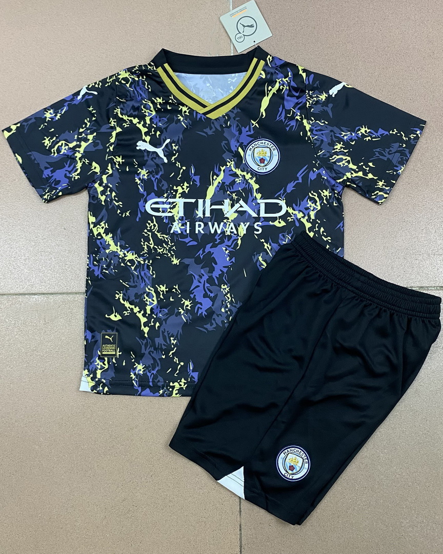Kid Manchester City 2023/24 Black-Yellow Soccer Kit