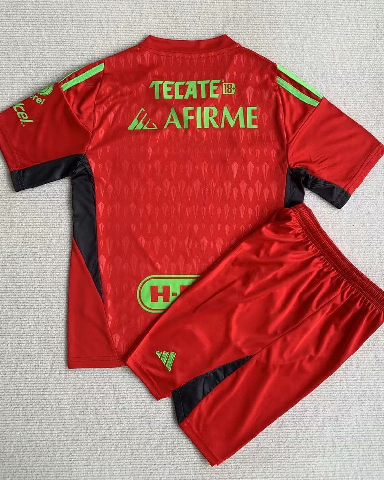 Kid Tigres UANL 2023/24 Goalkeeper Red Soccer Jersey Kit