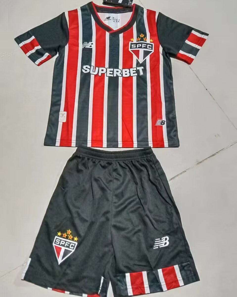 Kid Sao Paulo 2024/25 Away Red/Black Soccer Jersey Kit