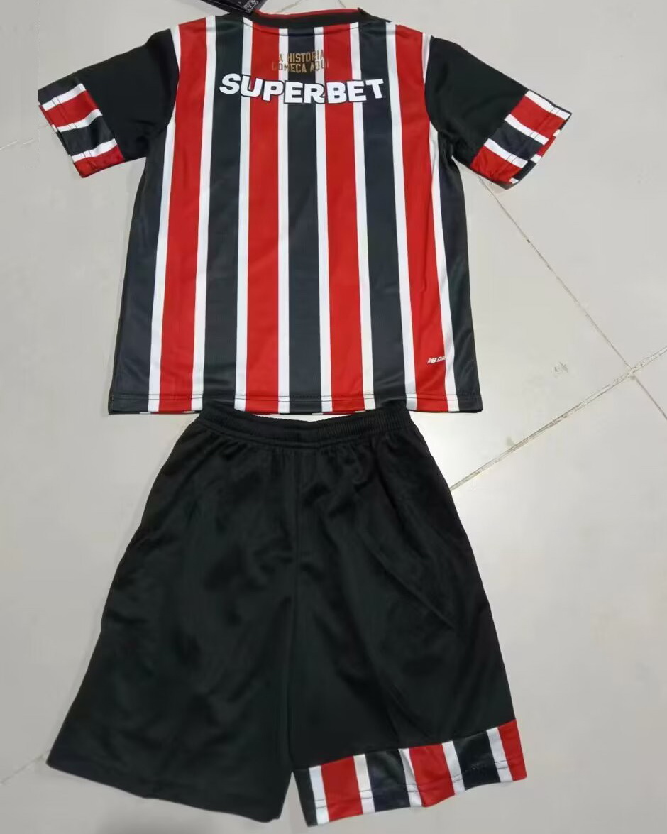 Kid Sao Paulo 2024/25 Away Red/Black Soccer Jersey Kit