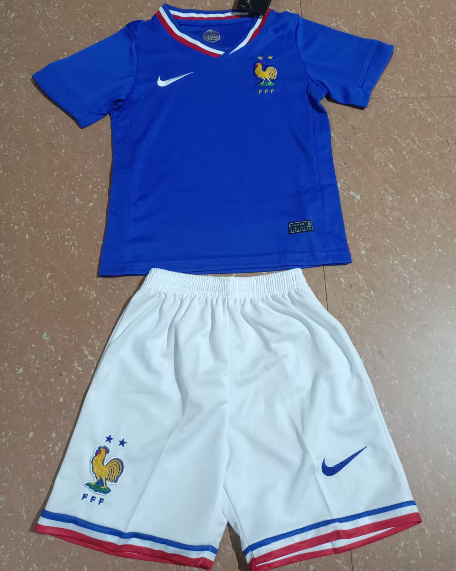 Kid France 2024 European Cup Home Soccer Jersey Kit