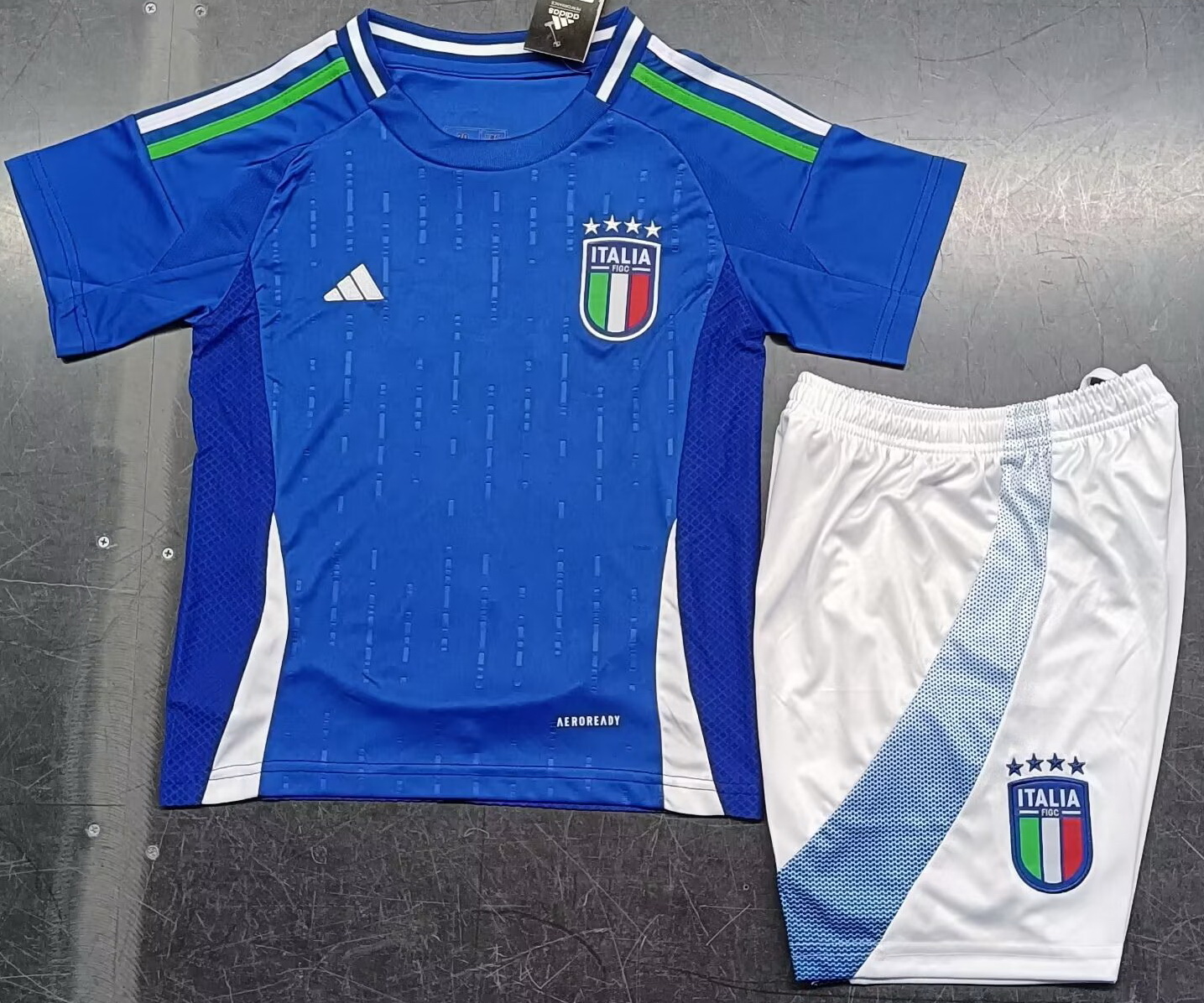 Kid Italy 2024 European Cup Home Soccer Jersey Kit