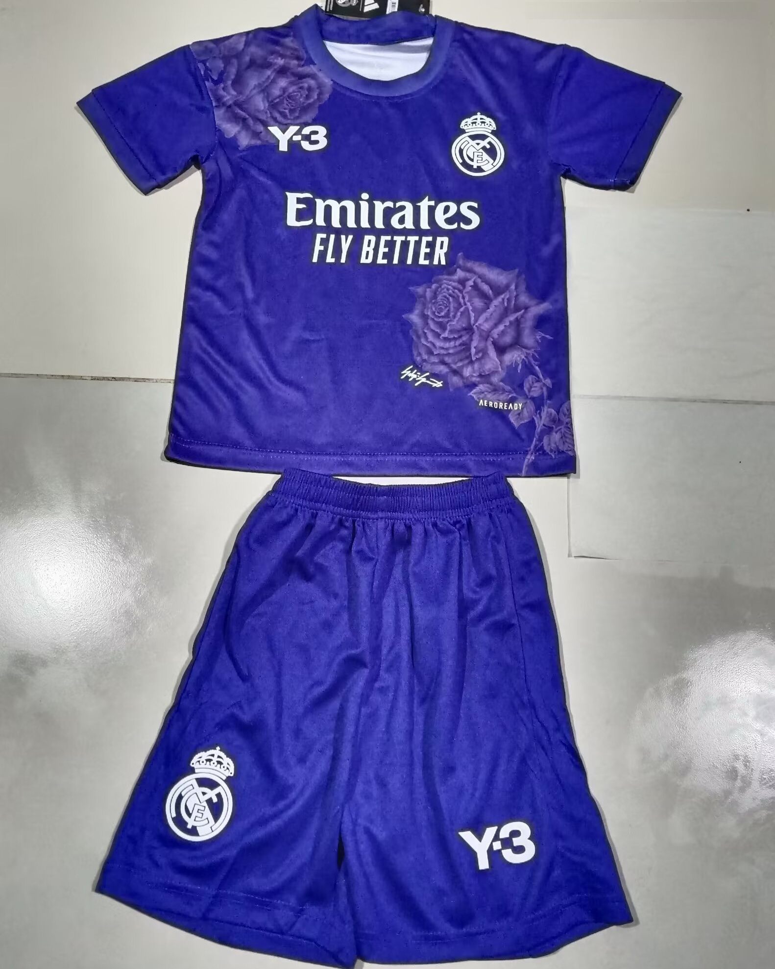 Kid Real Madrid 2024/25 Special Y3 Rose Purple Soccer Jersey Kit