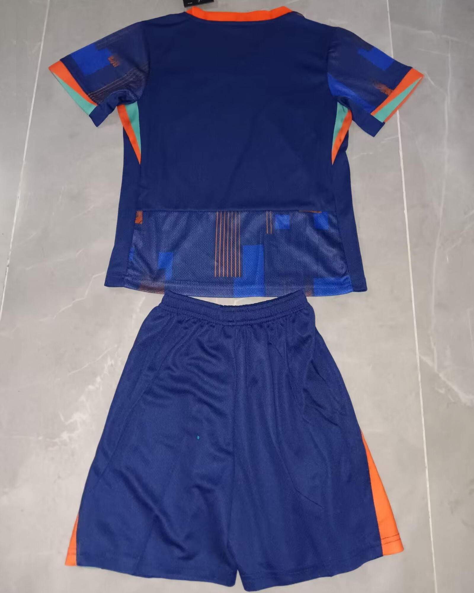 Kid Netherlands 2024 European Cup Away Blue Soccer Jersey Kit