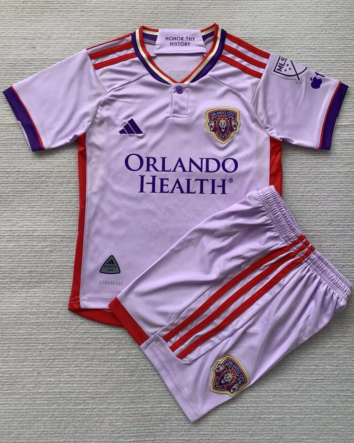 Kid Orlando City 2024/25 Away Pink Soccer Jersey Kit