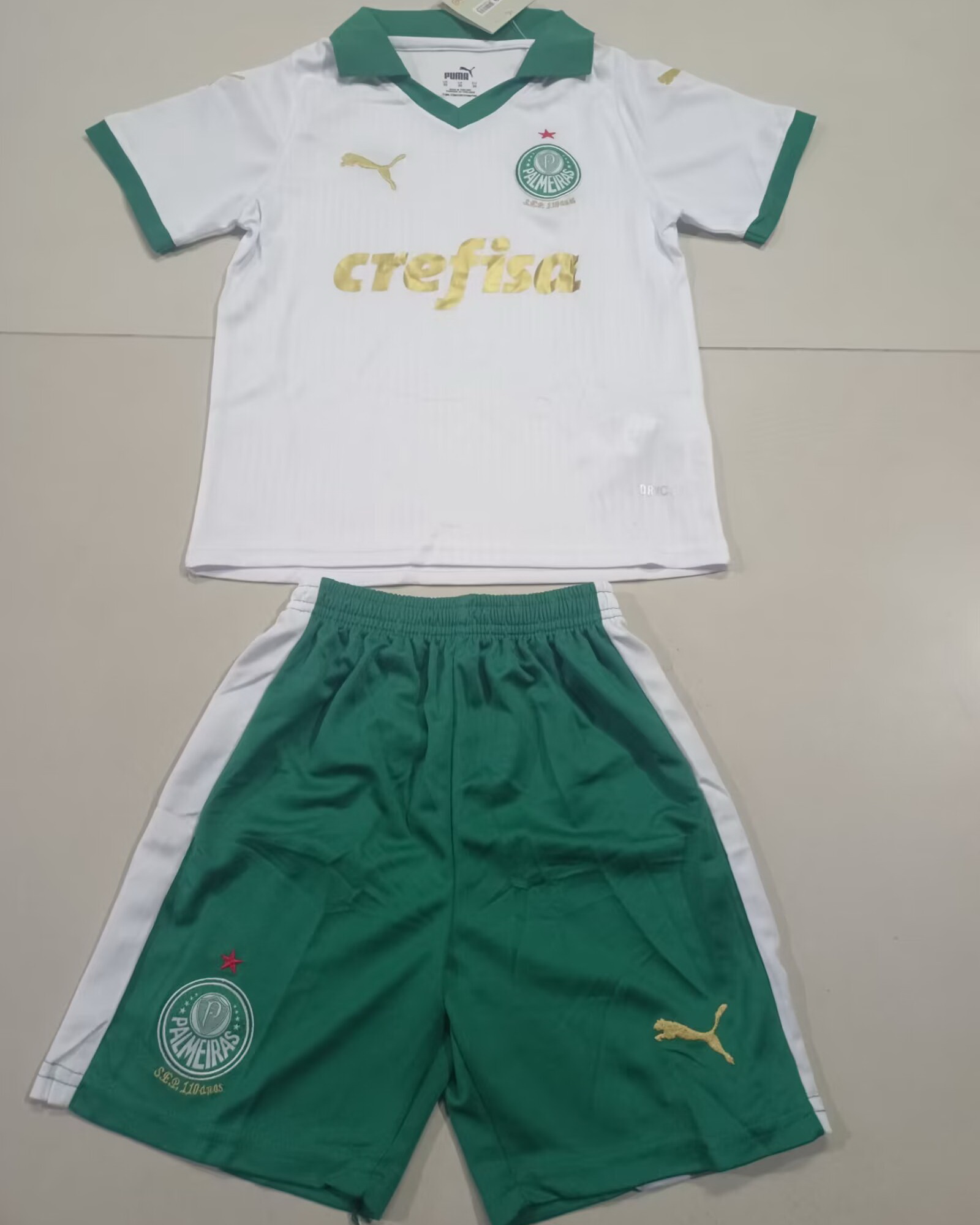 Kid Palmeiras 2024/25 Away White Soccer Jersey Kit