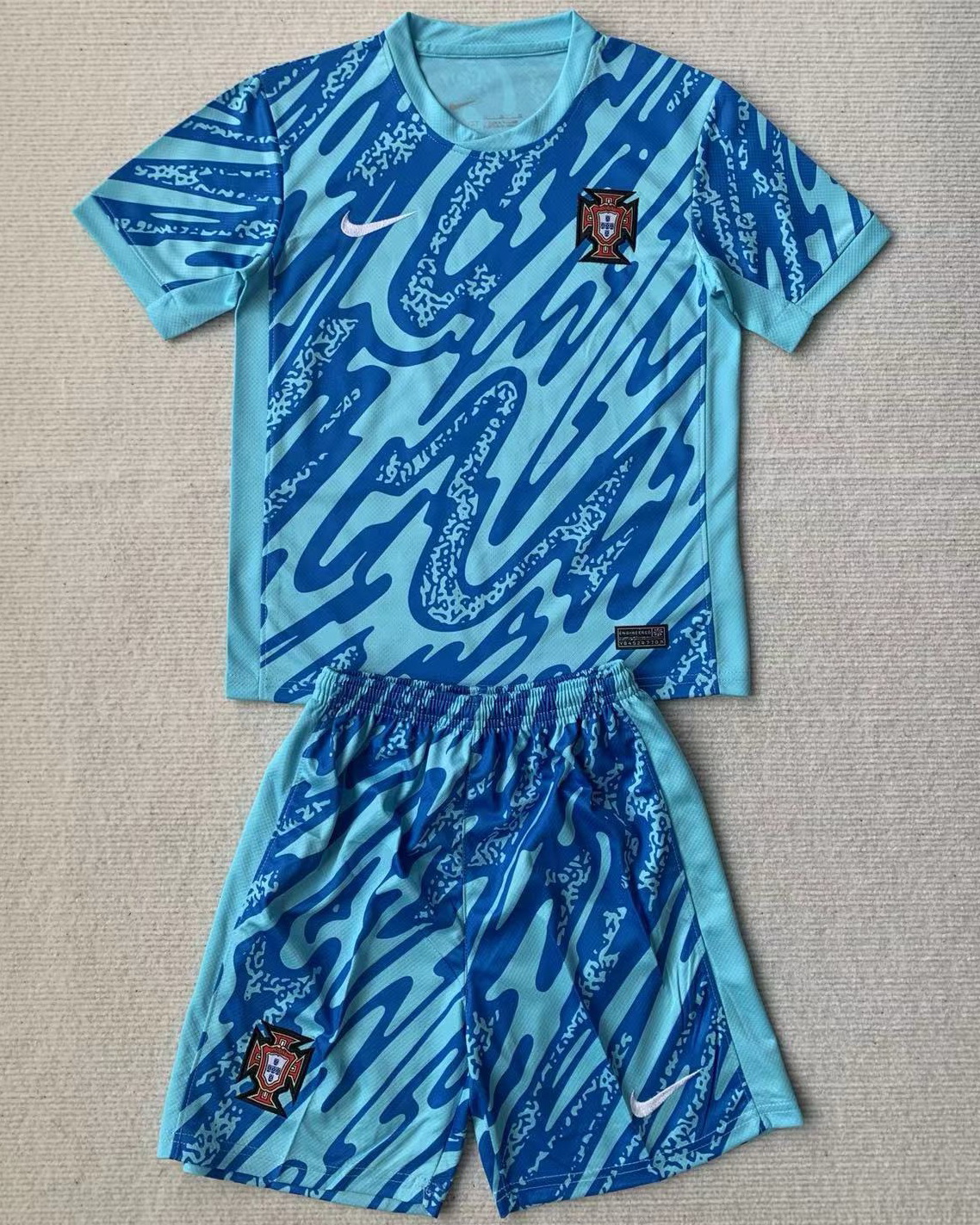 Kid Portugal 2024 European Cup Goalkeeper Light Blue Jersey Kit